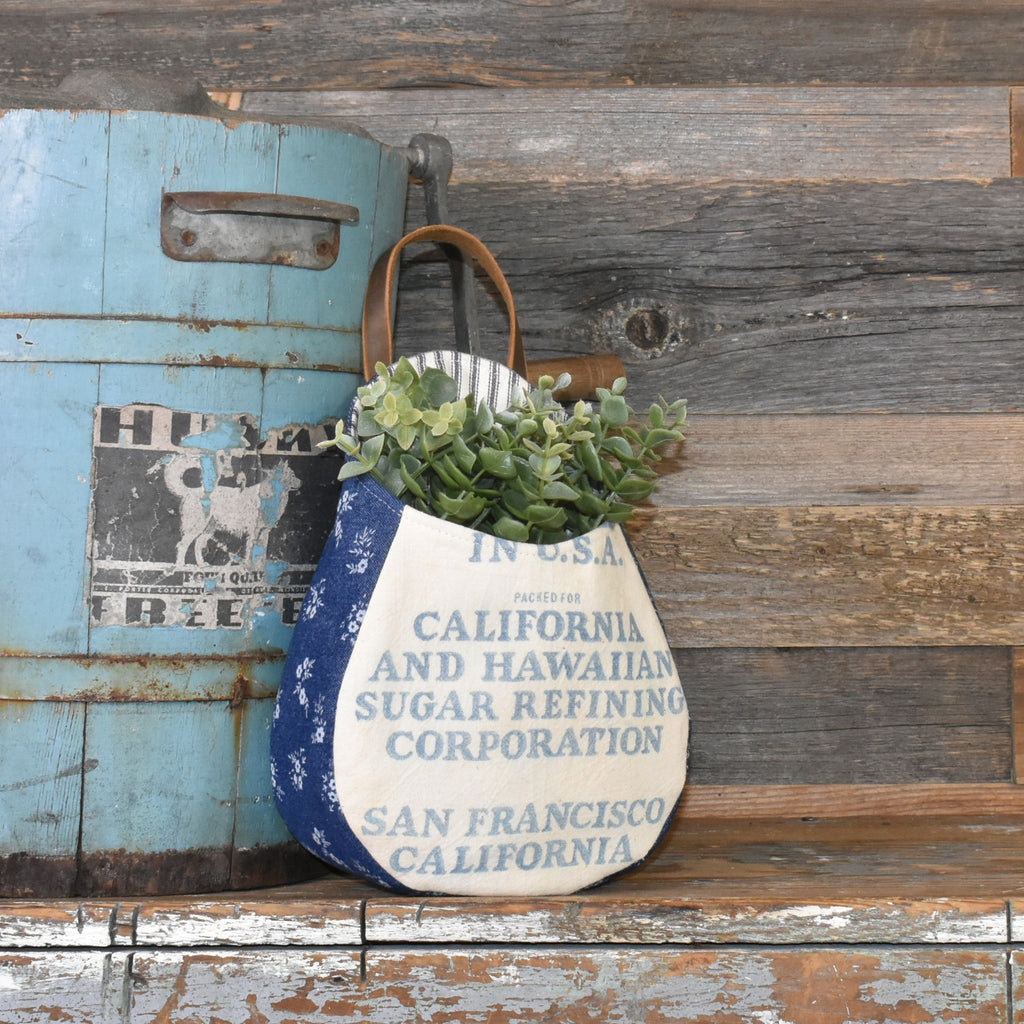 Vintage C and H Sugar Sack Wall Pocket Basket