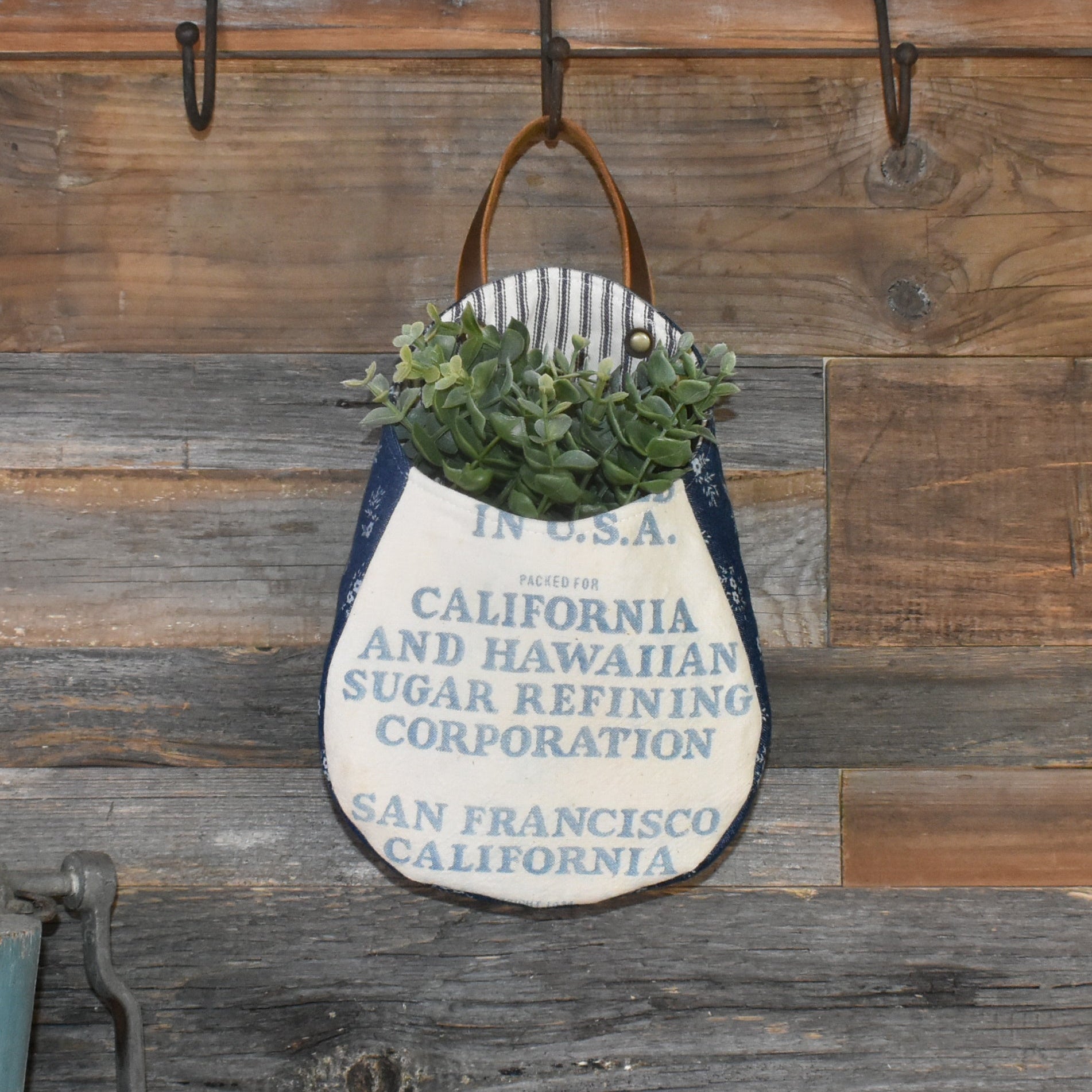 Vintage C and H Sugar Sack Wall Pocket Basket