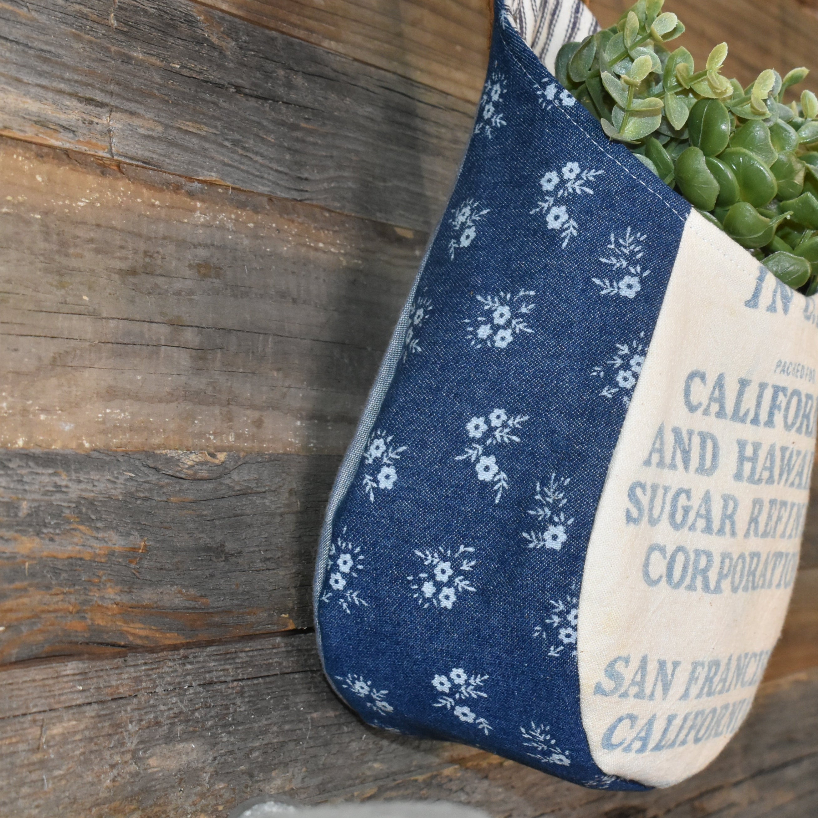 Vintage C and H Sugar Sack Wall Pocket Basket