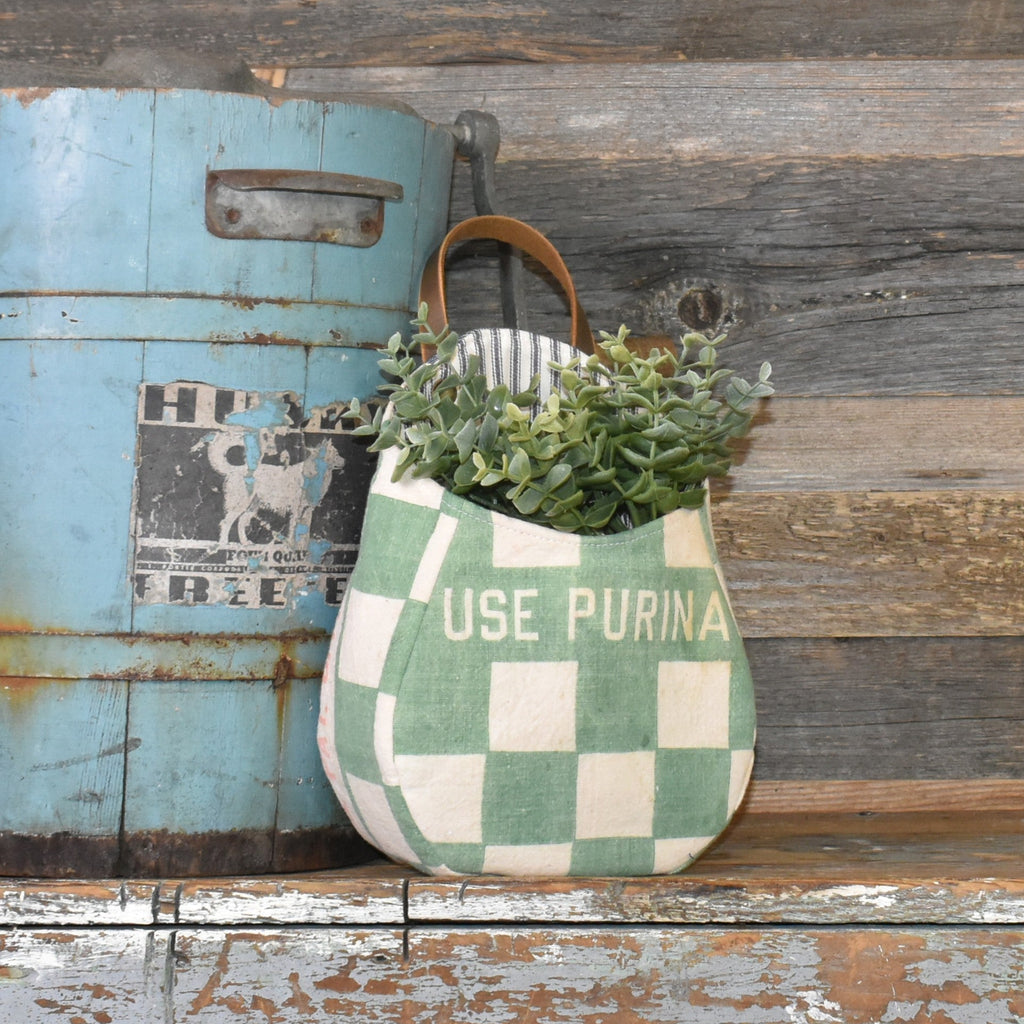 Vintage Purina Feed Sack Wall Pocket Basket