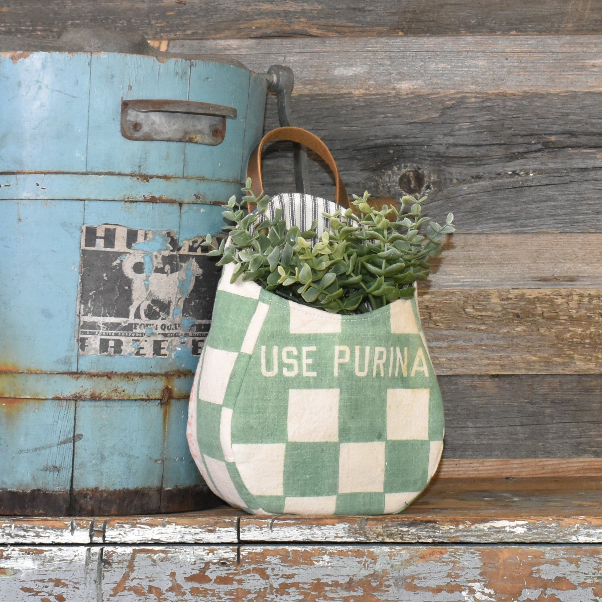 Vintage Purina Feed Sack Wall Pocket Basket