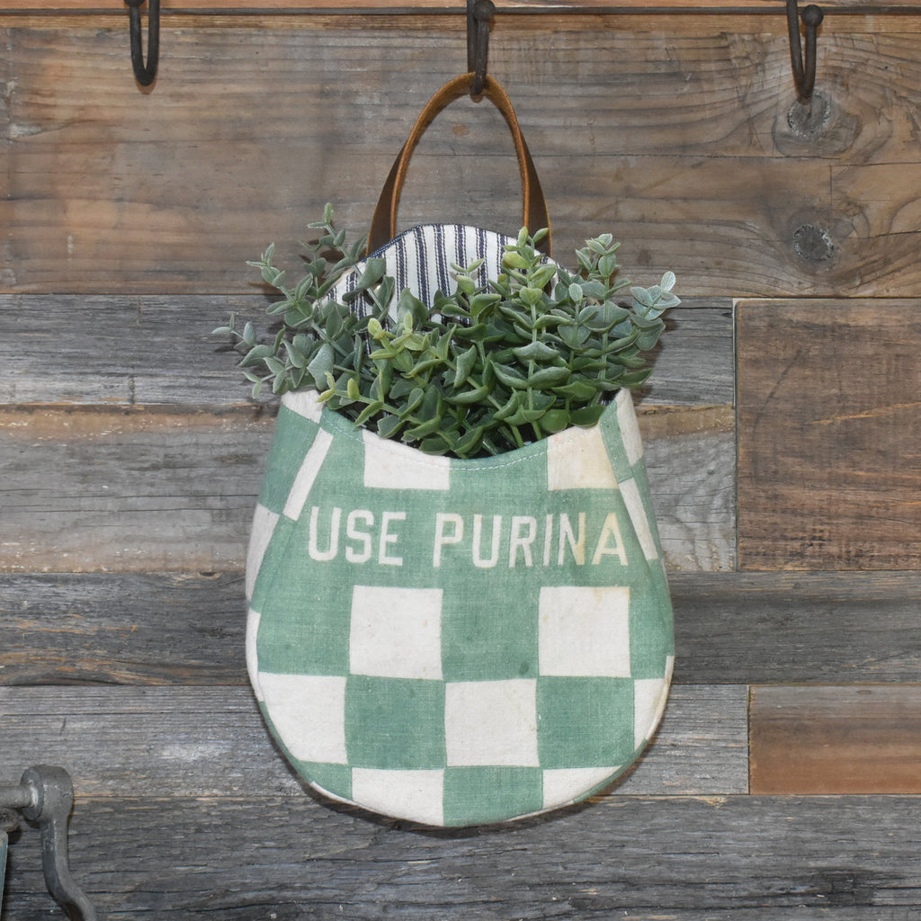 Vintage Purina Feed Sack Wall Pocket Basket