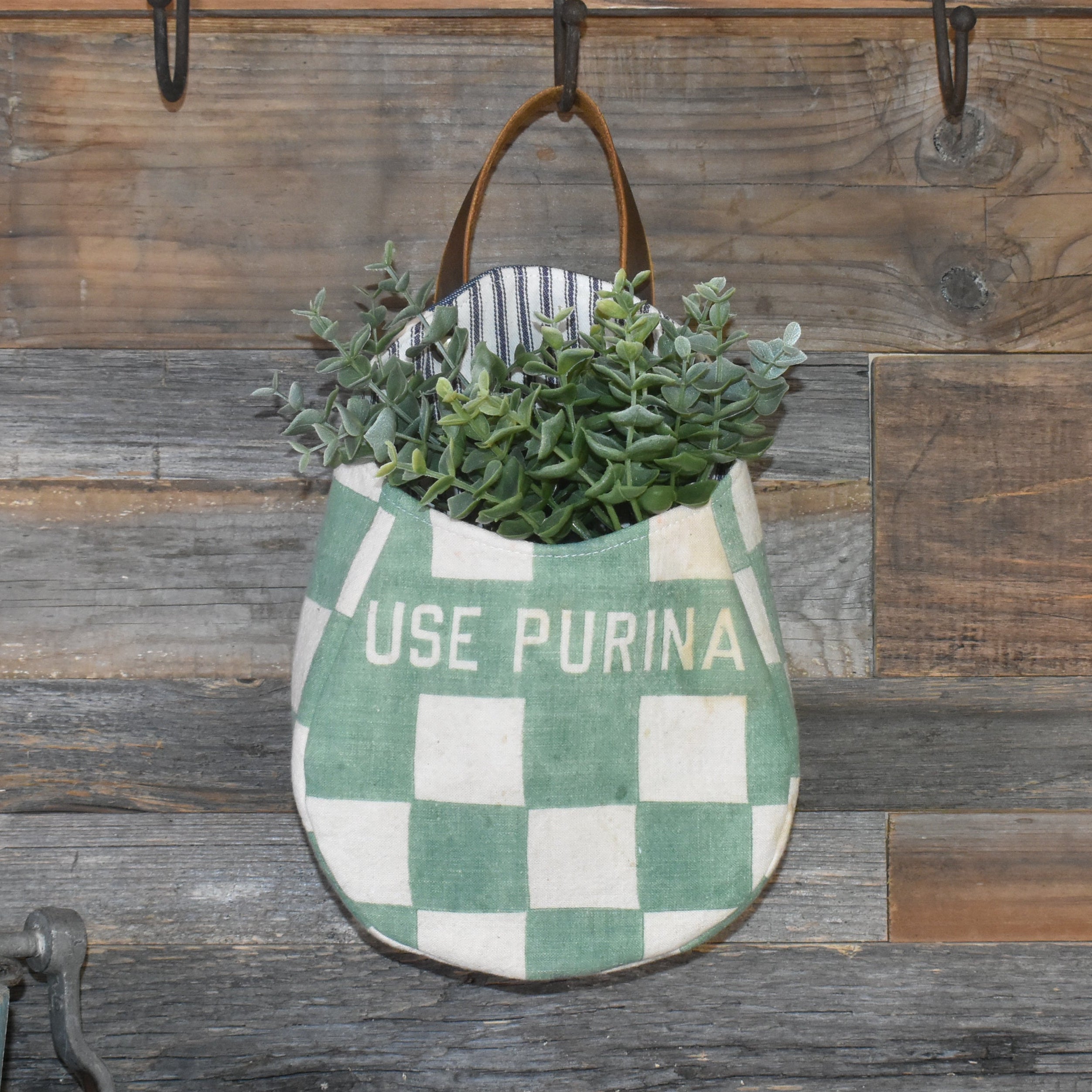Vintage Purina Feed Sack Wall Pocket Basket
