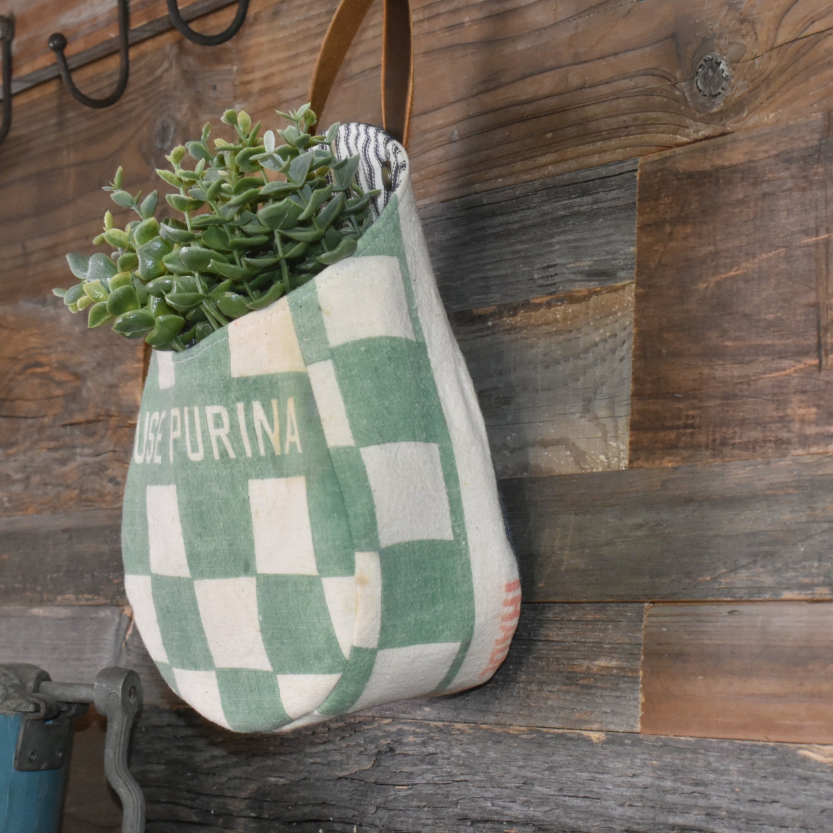 Vintage Purina Feed Sack Wall Pocket Basket