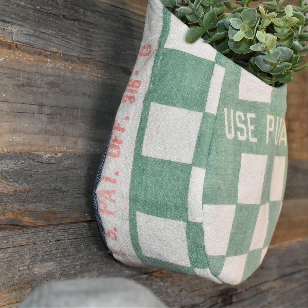 Vintage Purina Feed Sack Wall Pocket Basket