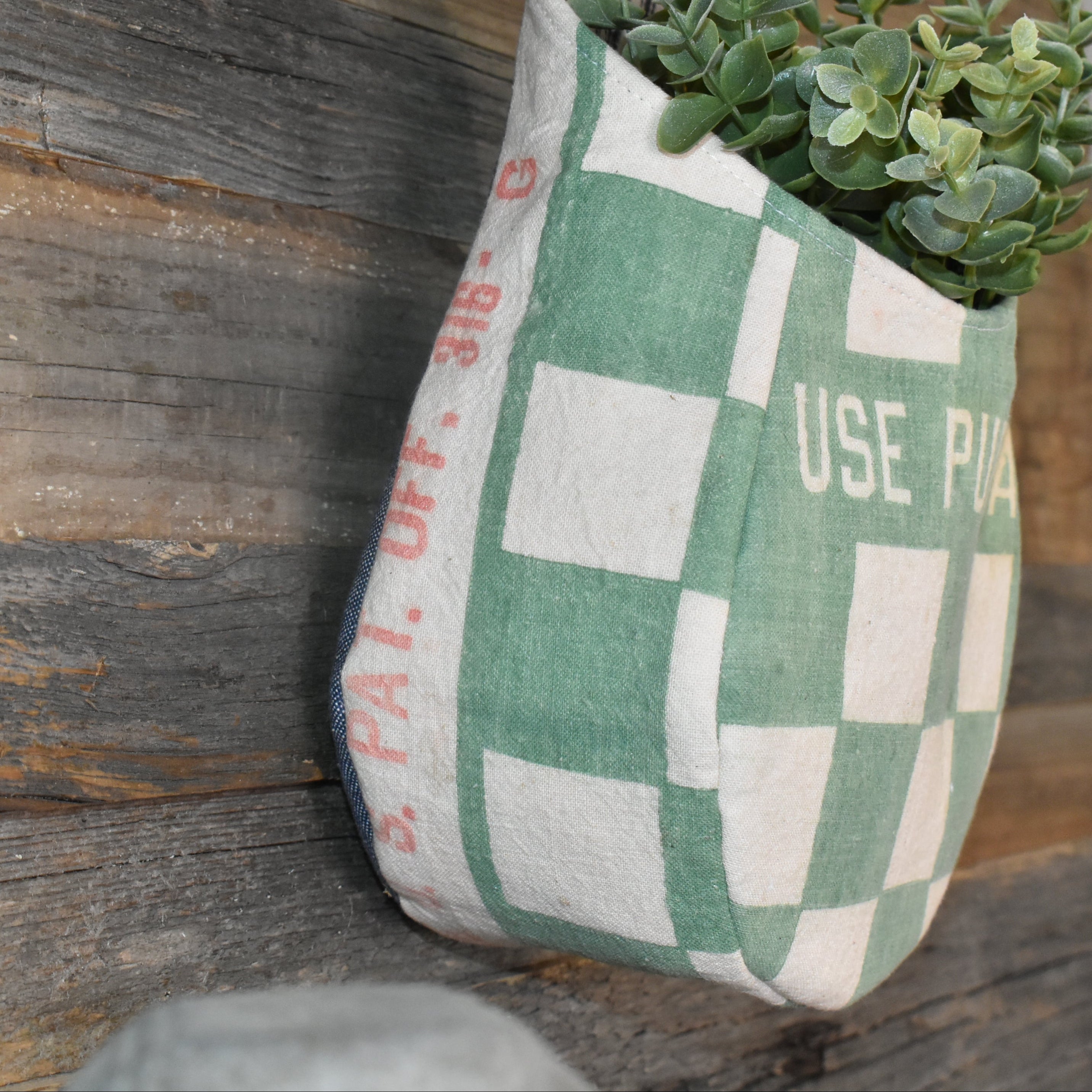 Vintage Purina Feed Sack Wall Pocket Basket
