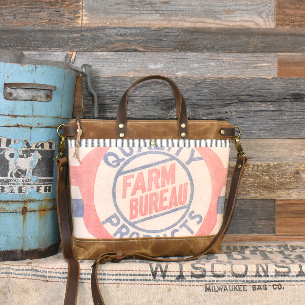 Vintage Farm Bureau Seed Sack + Waxed Canvas Shoulder Bag