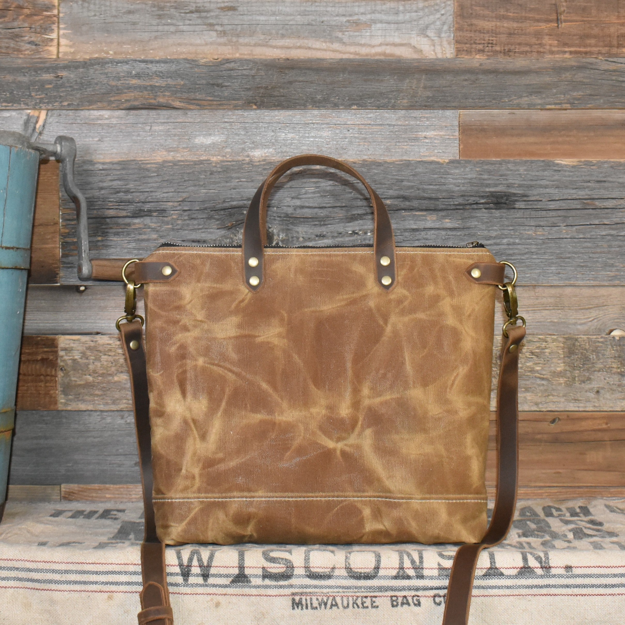 Vintage Farm Bureau Seed Sack + Waxed Canvas Shoulder Bag