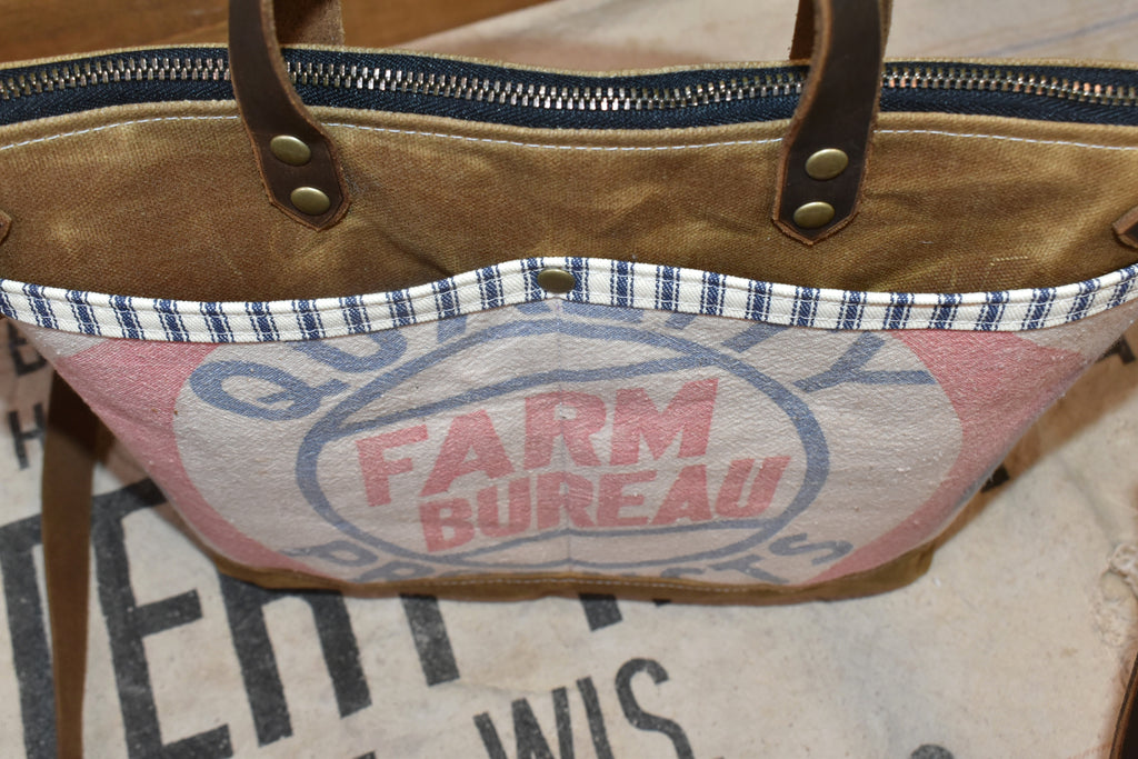 Vintage Farm Bureau Seed Sack + Waxed Canvas Shoulder Bag