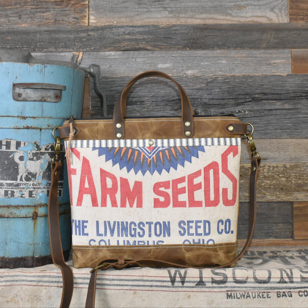 Vintage Livingston's Seed Sack + Waxed Canvas Shoulder Bag