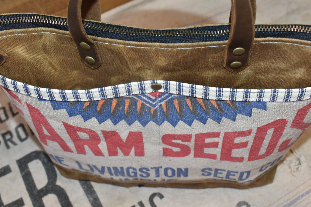 Vintage Livingston's Seed Sack + Waxed Canvas Shoulder Bag