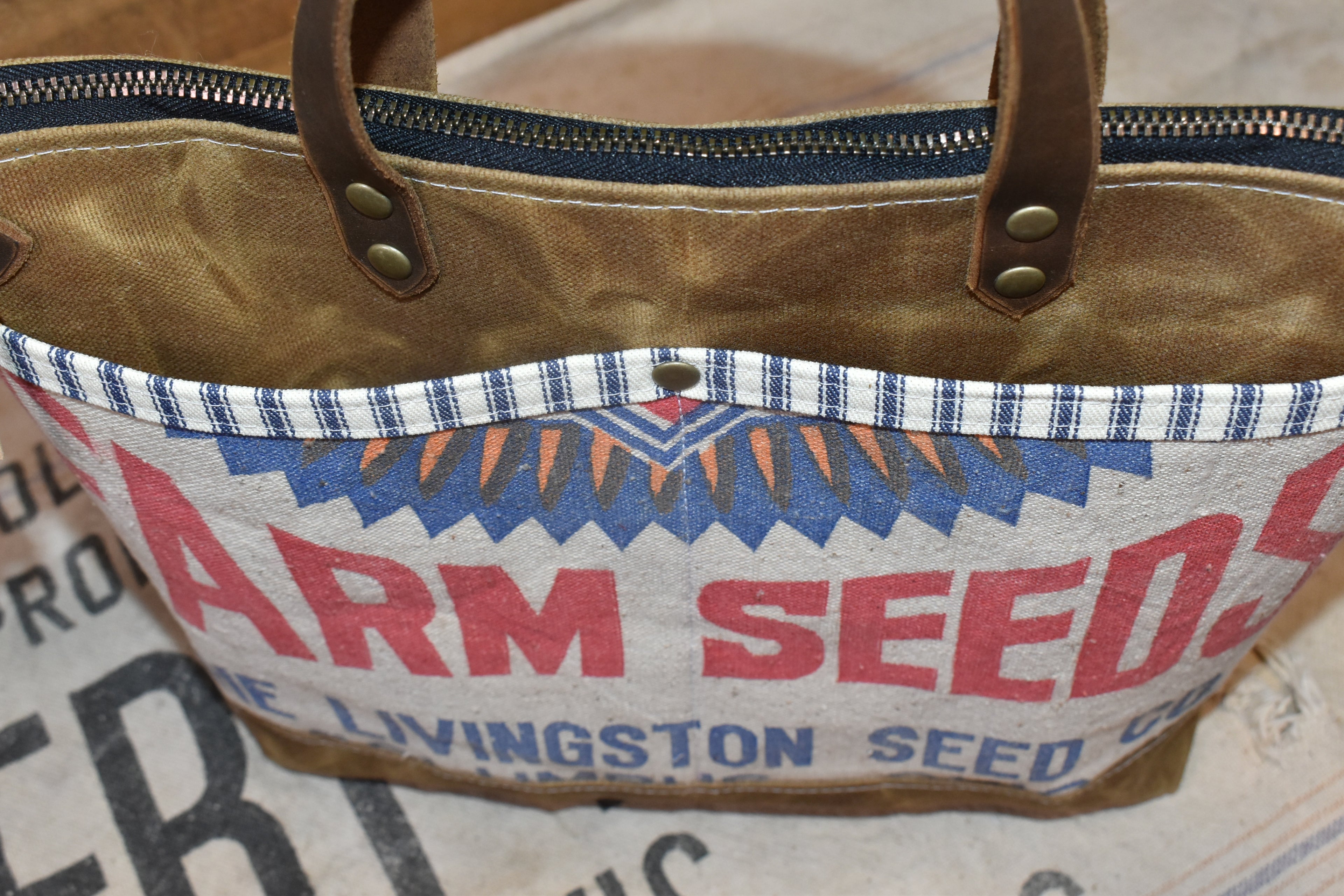Vintage Livingston's Seed Sack + Waxed Canvas Shoulder Bag