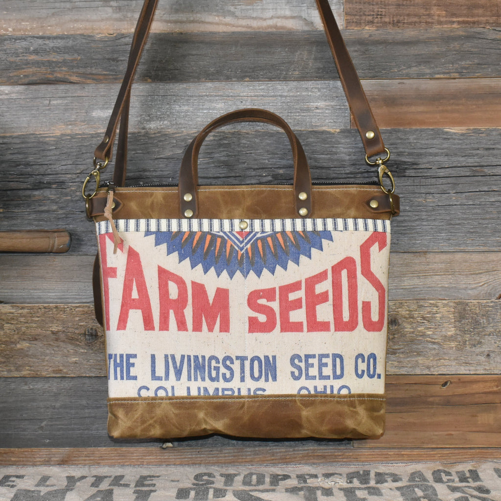 Vintage Livingston's Seed Sack + Waxed Canvas Shoulder Bag