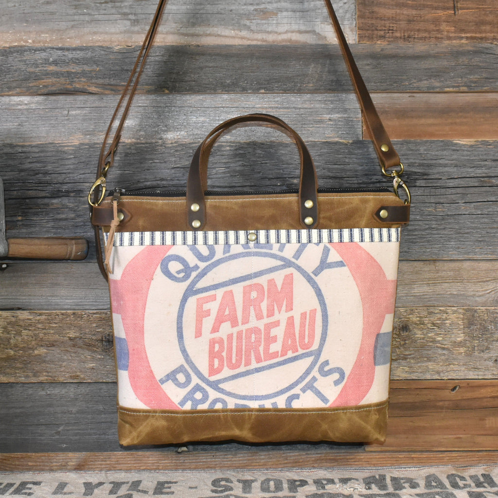 Vintage Farm Bureau Seed Sack + Waxed Canvas Shoulder Bag