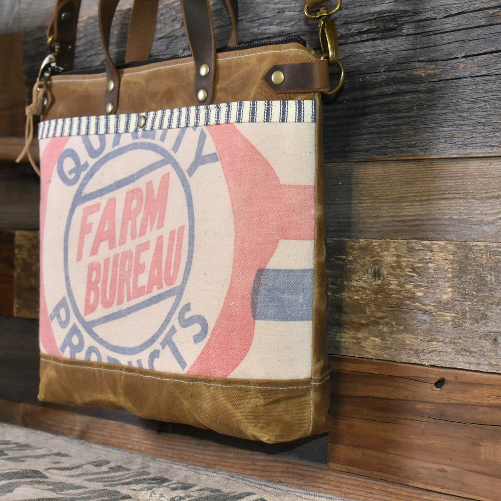 Vintage Farm Bureau Seed Sack + Waxed Canvas Shoulder Bag